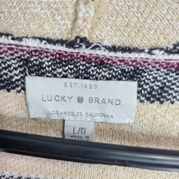 Womens Lucky Brand Beige Aztec Pattern Open Front Cardigan Long Sleeve Size L - Picture 2 of 7